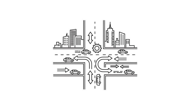 City traffic flow with arrows and buildings urban planning concept illustration