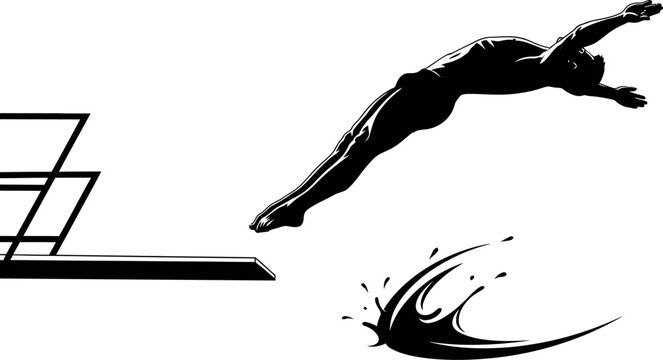 Silhouette of a person diving into water from a diving board