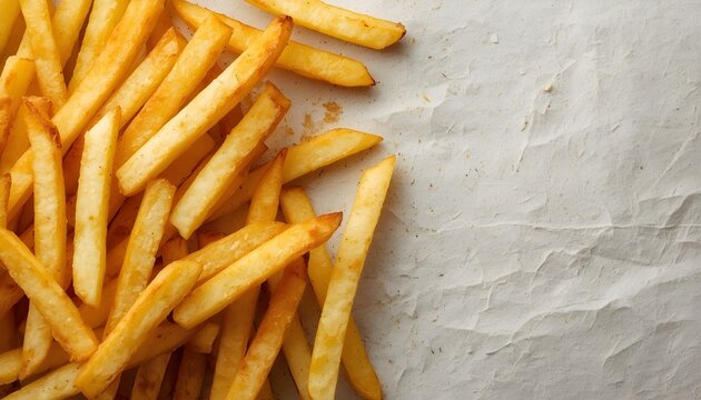 A pile of crispy golden french fries on a white surface
