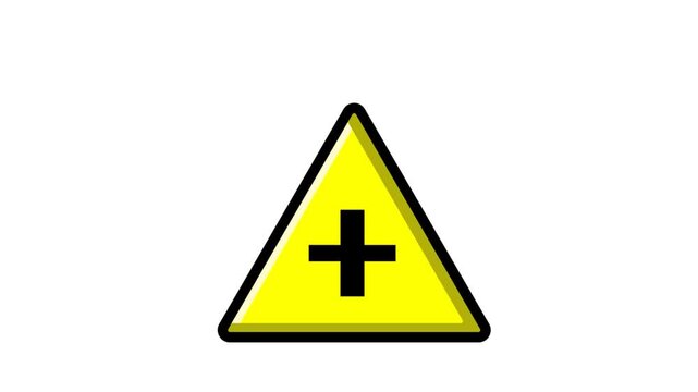 Animated video clip of a four-way intersection traffic sign suitable for educational videos, car screens, warnings, motorbikes, electric bicycles, gaming,