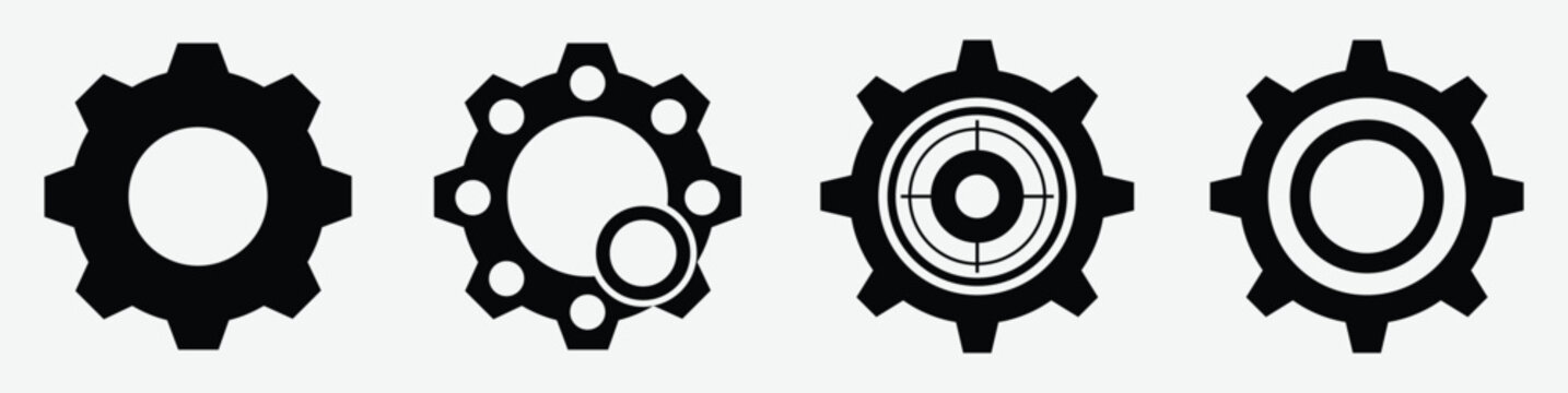  Collocation of mechanical gear wheels and settings icon set for UI design. setting icons set. growth optimization icon with silhouette style. vector illustration.