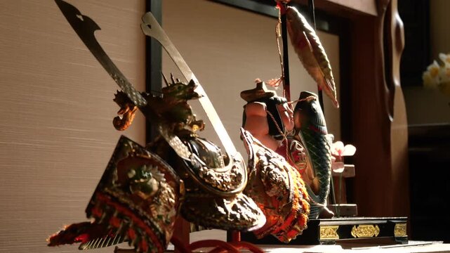 日本の伝統行事　昔の端午の節句イメージ　飾られた人形