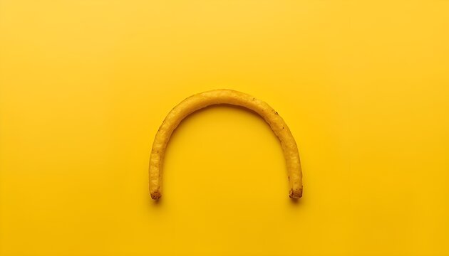 A single curved sausage on a bright yellow background