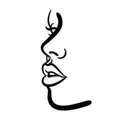 Naklejka premium Woman side profile vector illustration. Elegant minimalist face line art. Isolated design element