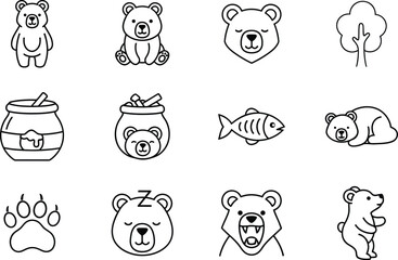 Charming black and white bear and forest creature icon set © Tasmim
