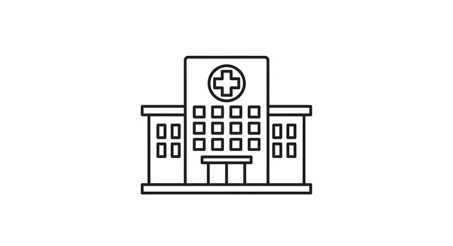 Medical building icon with cross symbol healthcare architecture line drawing
