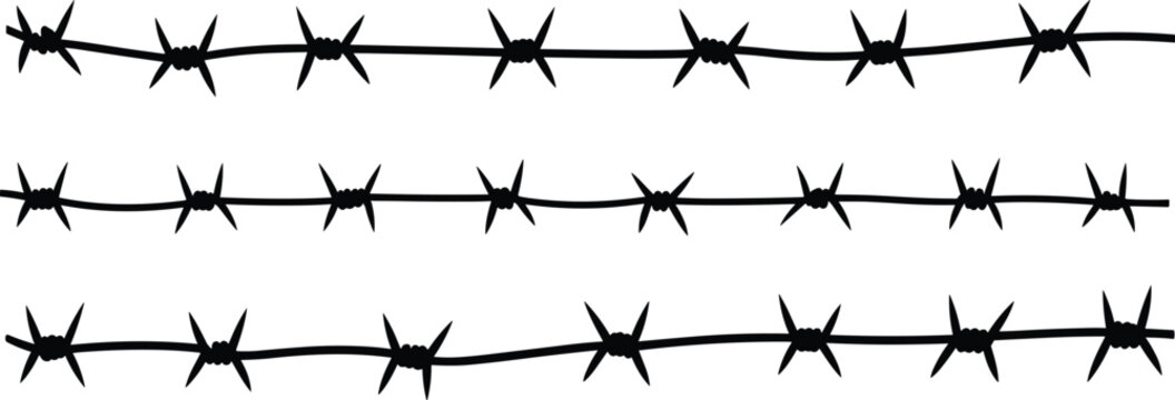 Barbed wire silhouettes set isolated on white background razor wire fence vector collection security barrier black design elements illustration