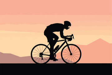 Obraz premium cyclist riding bike on road at sunset