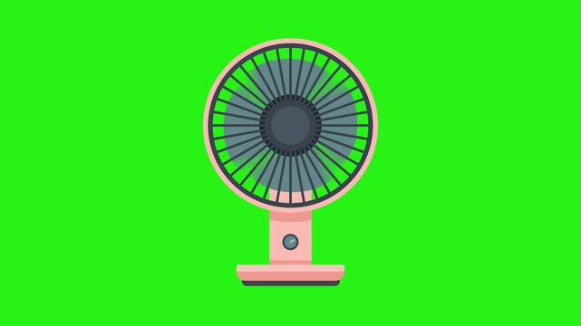 Electric table fan vector spinning animation isolated on green screen background for overlay use