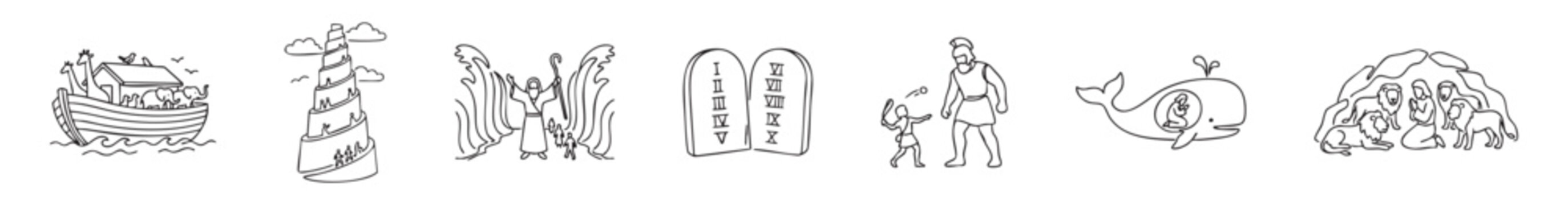 Bible stories and old testament events set, featuring noah's ark, moses, and david