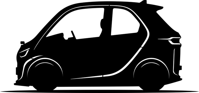 Black silhouette car, modern electric vehicle, eco friendly transportation, automotive icon