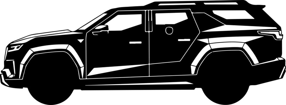 Black SUV, futuristic vehicle, car silhouette, automotive design, side view