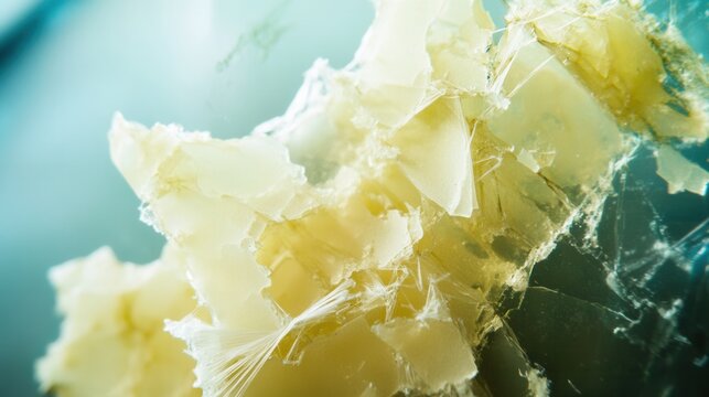 Engineer examining cracked yellow material, Industrial scene showing polymer failure analysis, Engineer analyzing surface delamination and fracture of yellow biopolymer under stress conditions