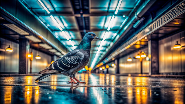 Pigeon inside metro station