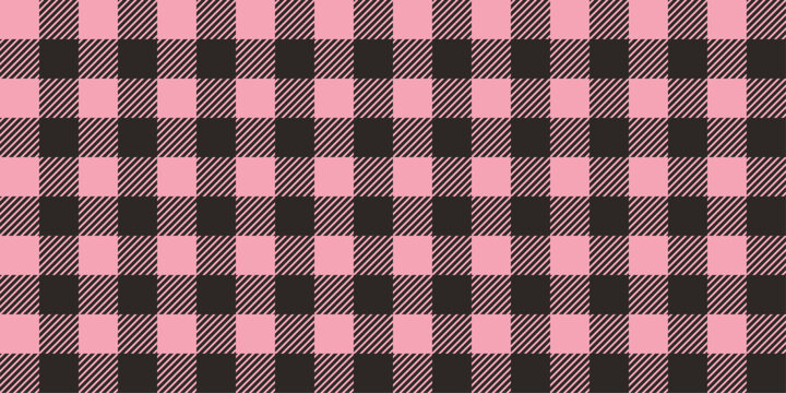 Pink and black vichy seamless pattern. Gingham texture print for fabric design, plaid textile. Blanket background, geometric backdrop.