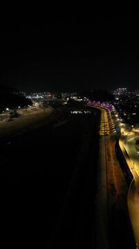 Beautiful night view of Seocheon-gyo Bridge with colorful lights, Yeongju, South Korea