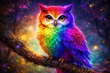 Fototapeta premium Vibrant owl in mystical forest.