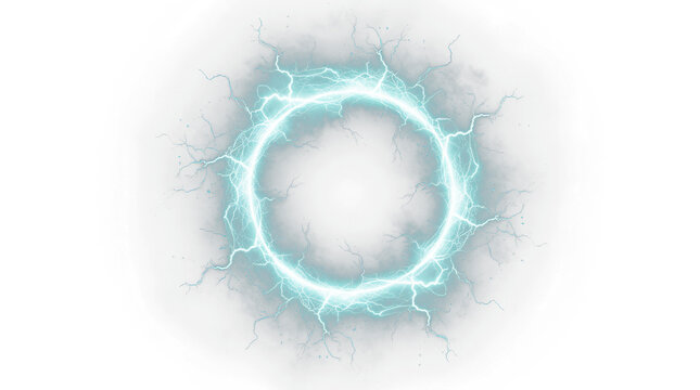 PNG Electric energy ring, blue lightning plasma circle effect, sci-fi glowing portal frame for power and technology concepts isolated on White Background