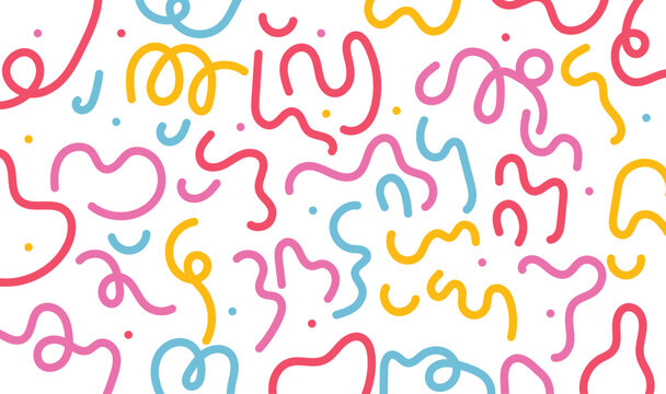 Colorful Squiggly Wavy Lines Pattern, Multicolor Abstract Scribble Doodle Background, Playful Rainbow Squiggles Seamless Design, Fun Modern Line Art Texture 