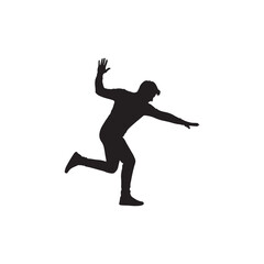 Fototapeta premium Black silhouette of person running with arms raised in victory running figure victory pose
