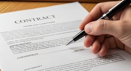 Obraz premium Close-up of business contract signing with pen, legal agreement concept, ultra realistic, 4K