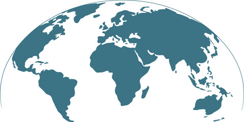 Minimal flat world map illustration with hemispherical projection, clean global continents silhouette, modern earth design for travel, education, and business concepts © MSTALIFNUR