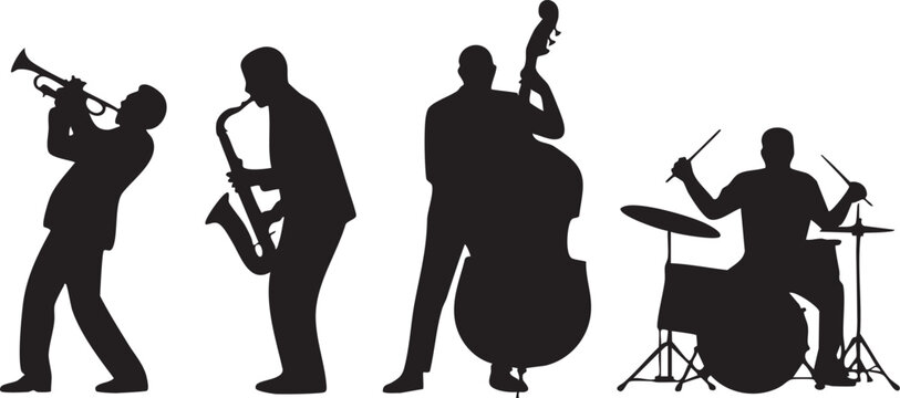 

Jazz Quartet Band Musicians Black Silhouette Vector