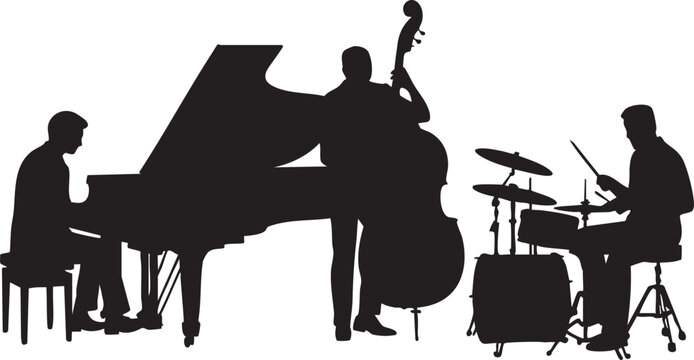 Jazz Trio Musicians Piano Bass Drums Silhouette