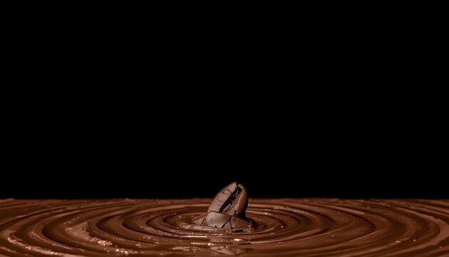 A piece of chocolate splashing into a pool of melted chocolate