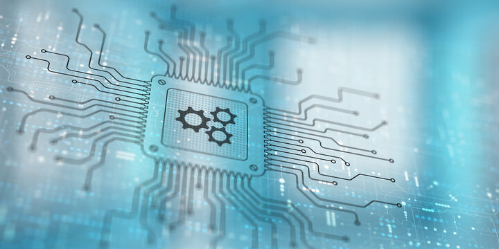 Gears Representing Automation Illustrated on a Processor.