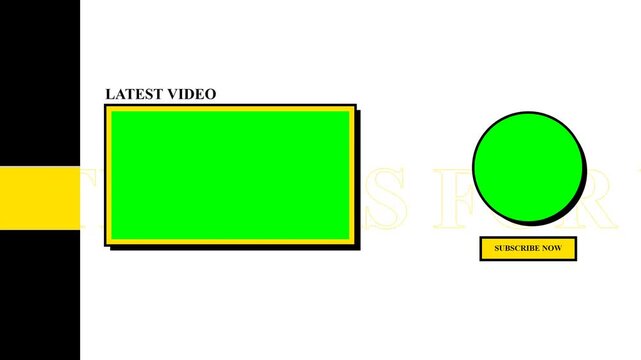 YouTube End Screen Template with Kinetic Animation Green Screen Video Placeholders and Subscribe Button on White Background for Content Creators Technical Motion Graphics
