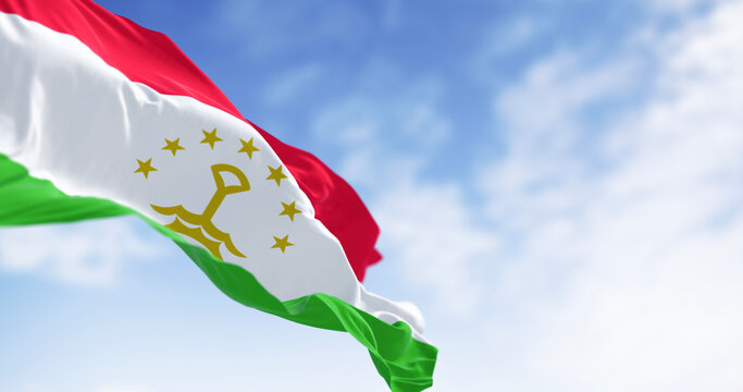 Tajikistan national flag waving in the wind
