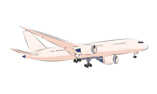 Professional commercial passenger airplane vector illustration. Modern aircraft isolated on white for travel, aviation, and transport logistics projects. Editable EPS file. Flying transport. 