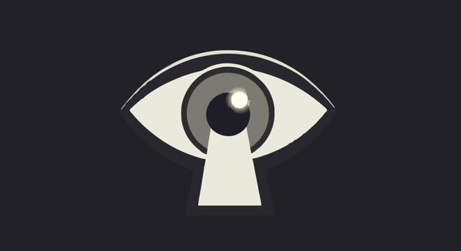Eye peeking through a keyhole, symbolizing vision, security, and insight into privacy concerns