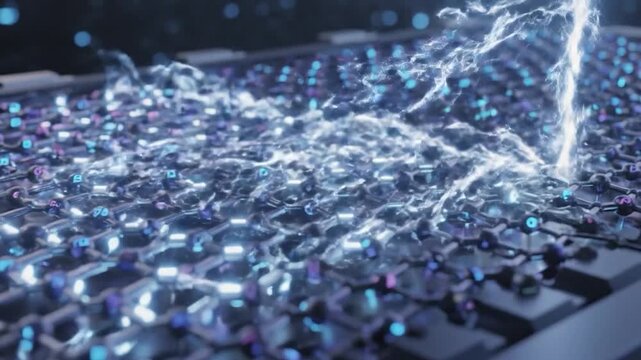 Abstract molecular structure with electrical energy discharge across its surface