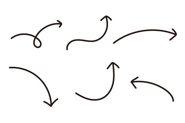 手描き風カーブ矢印セット シンプルな方向指示ラインアイコン素材集 © fii
