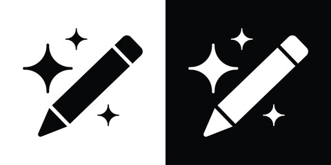 Creative writing and design icon showing a pencil surrounded by sparkles. Perfect for representing magic tools, artistic inspiration, graphic design, and smart AI editing. © bibin