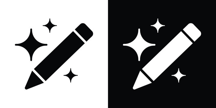 Creative writing and design icon showing a pencil surrounded by sparkles. Perfect for representing magic tools, artistic inspiration, graphic design, and smart AI editing.