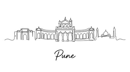 Obraz premium Pune city skyline single continuous line drawing vector illustration on white background