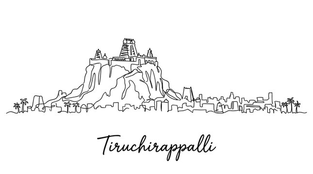 Tiruchirappalli city skyline with Rockfort temple minimalist continuous line art vector