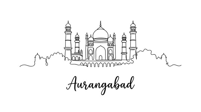 Bibi Ka Maqbara Aurangabad landmark continuous one line drawing vector illustration