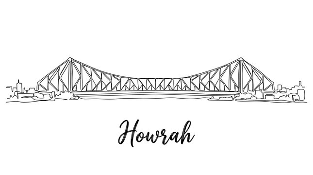 Howrah Bridge cantilever bridge sketch minimalist continuous line art vector illustration