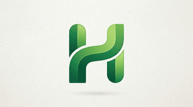 Modern 3D Green Gradient Letter H Logo with Fluid Interlocking Design on White Background