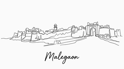 Obraz premium Malegaon India city skyline fort architecture minimalist continuous line art illustration