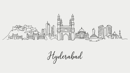 Obraz premium Minimalist Hyderabad city skyline featuring Charminar and Golconda Fort line art vector