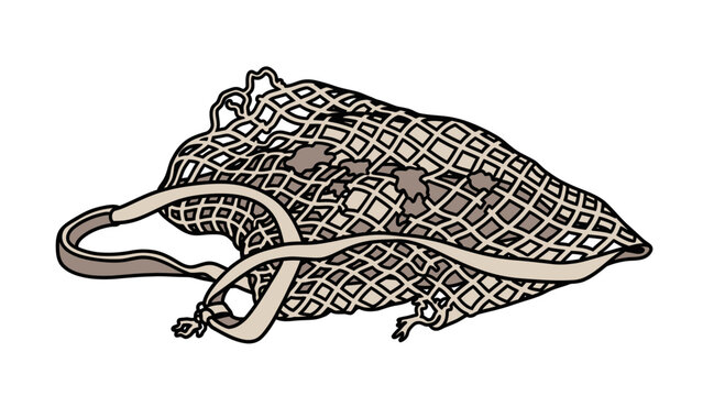 Vintage netted bag with drawstring in neutral colors  