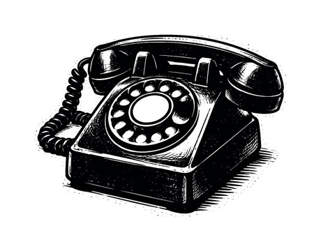 A classic rotary telephone shown in three-quarter perspective, angled so the circular dial and handset resting on top are both clearly visible