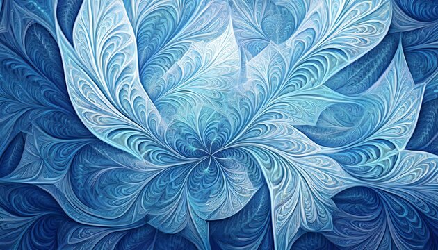 Abstract blue winter frost ice fractal pattern