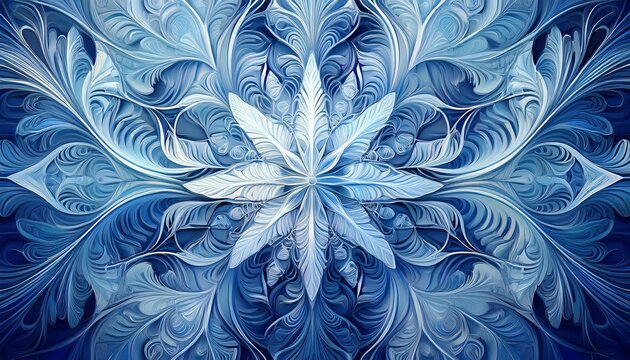 Abstract blue winter frost snowflake ornate pattern