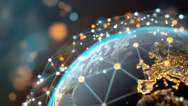 An intricate digital representation of the Earth showcasing a global network of connections, symbolizing the expansion of technology and communication across continents.